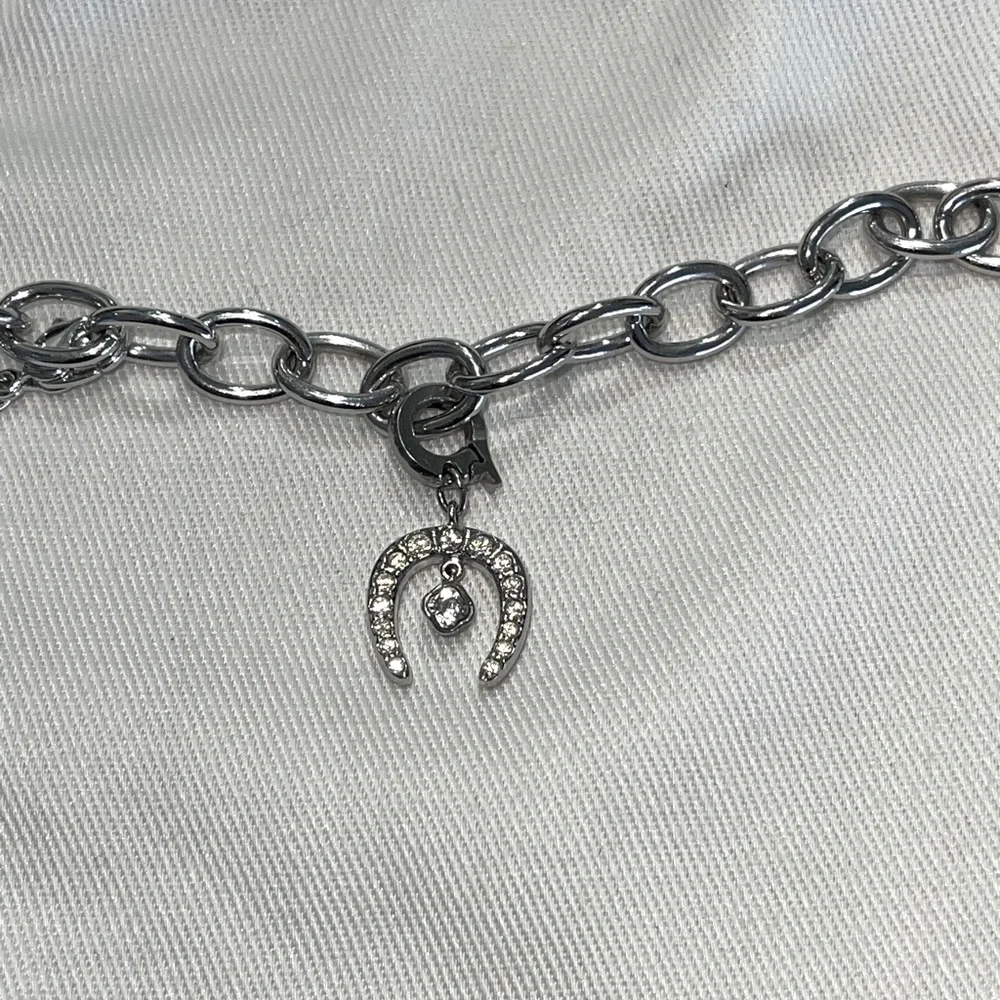 Swarovski Swan Signed Silver Horseshoe Charm on Chain Bracelet